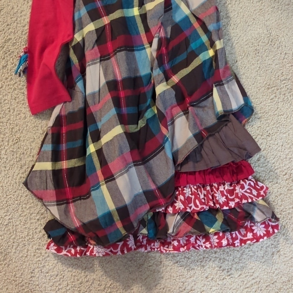 New with Tags Eliane et Lena Girls Long Sleeve Dress Red Plaid Ruffle Dress Sz 8 - Picture 4 of 9
